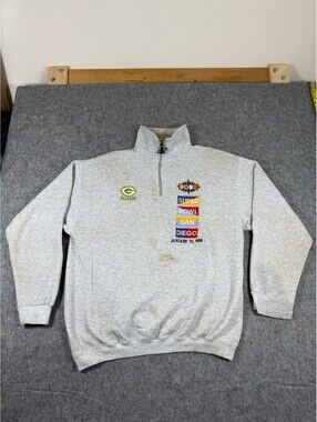 Vintage Green Bay Packers Logo Athletic Men 1/4 Zip-up Pullover Sweatshirt Large